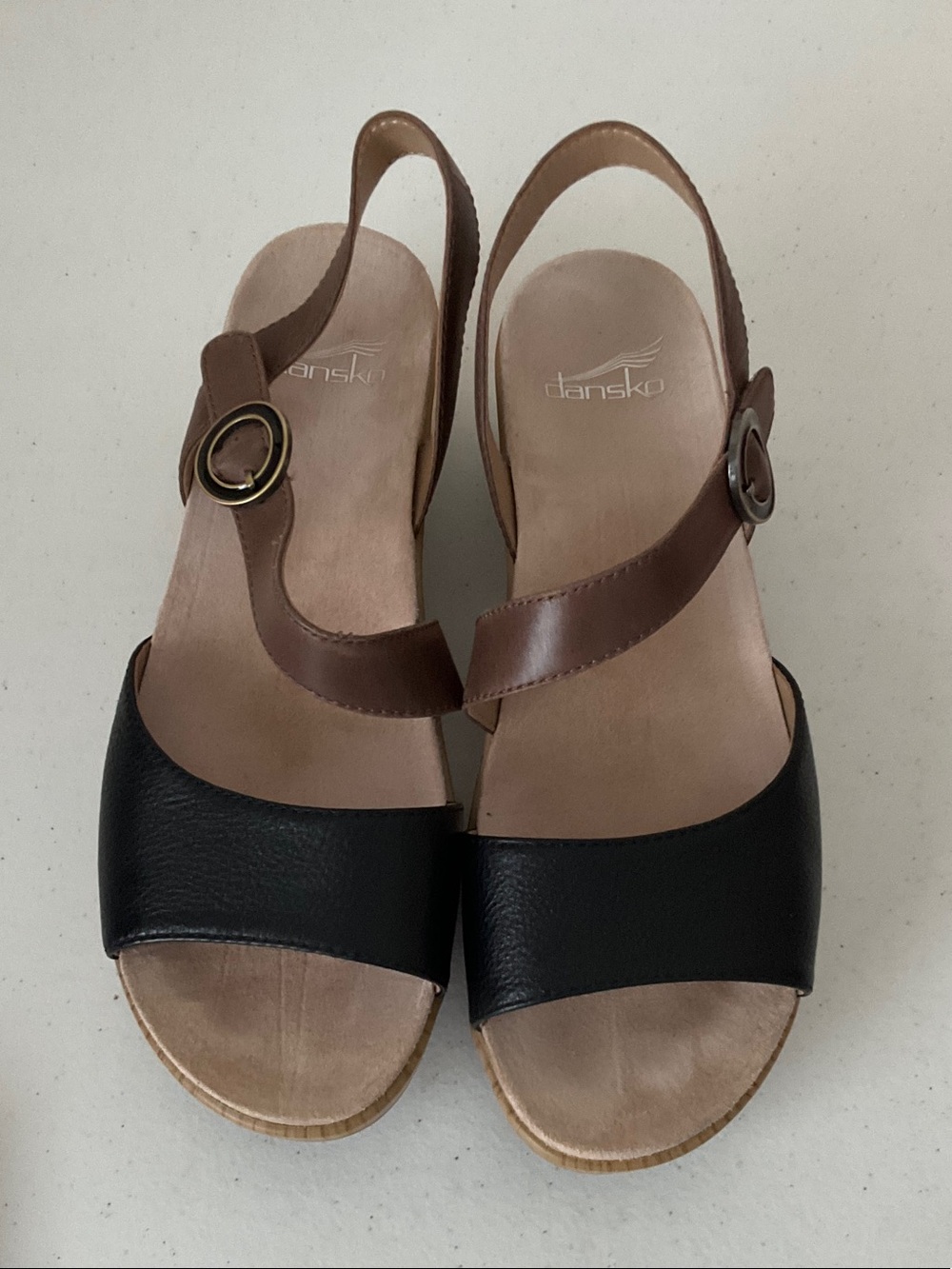 Dansko Marjory Two-Tone Leather Slingback Sandal in Black and Brown